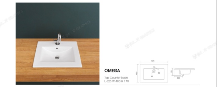 Polished Ceramic Plain Omega Wash Basin, For Home, Hotel, Restaurant, Residential, Style : Modern