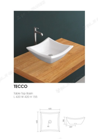 White ICEBERG Plain Polished Ceramic TECCO WASH BASIN TT, for Home, Hotel, Restaurant, Style : Modern