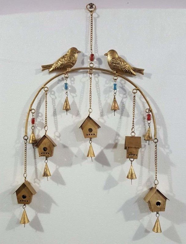 Wall hanging Golden Iron Bird shape wind chime, for Gift, Home Decoration, Technique : Polished