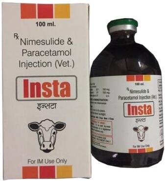 Nimesulide 100 mg + Paracetamol injection, for To Animals, Veterinary, Packaging Size : 100ml, 30ml