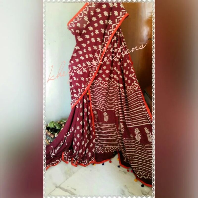 Cotton Dabu Printed Red Saree