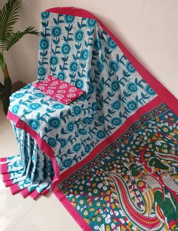Hand Block Printed Pure Silk 2 ply Kalamkari Saree, Occasion : Formal Wear