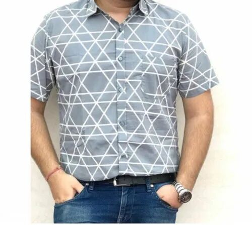Collar Neck Mens Printed Shirts, Color : Assorted