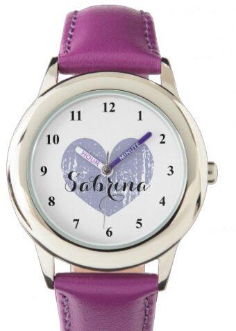 Cute Kid's watch with purple heart and girls name