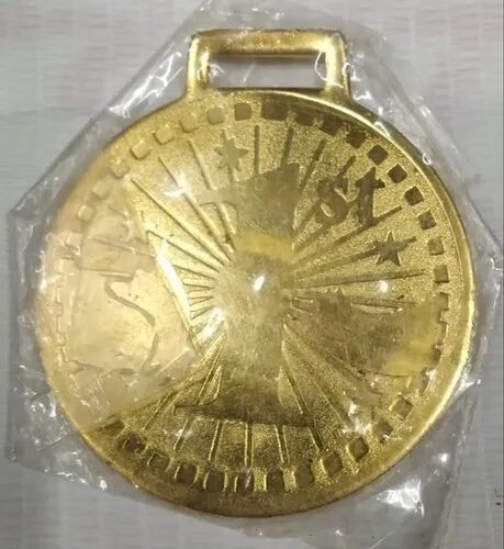 Round Gold Shield Medal, Color : Golden