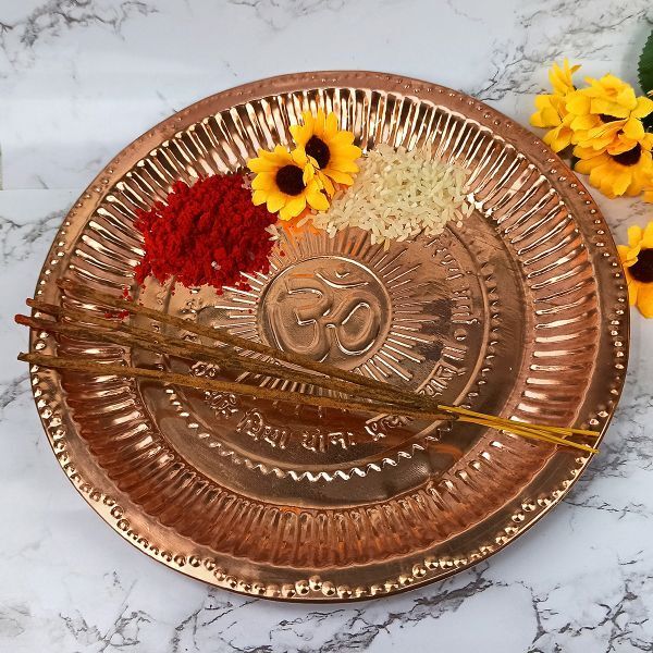 Brass Pooja Aarti Thali, Color : Golden