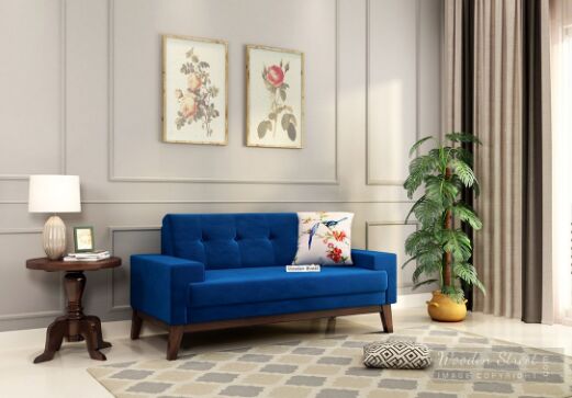 Wooden Street Velvet 2 Seater Sofa, Shape : Rectangular