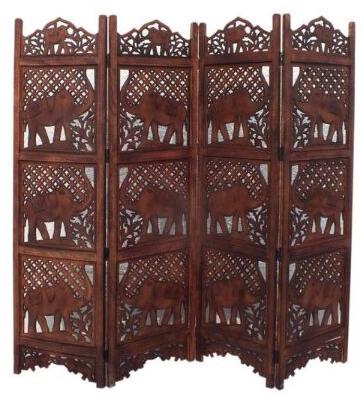 4 Panel Elephant Carved Wooden Partition