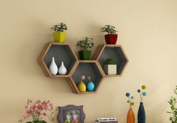 Wooden Street Sheesham Wood Bee Hive Wall Shelves