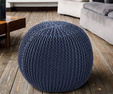 Cotton Blue Knitted Pouf