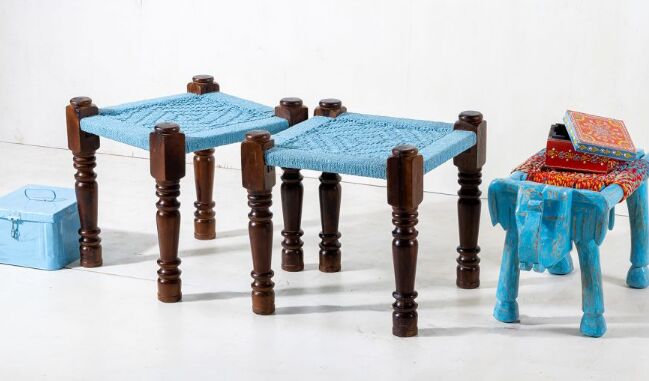 Cotton Rope Wooden Stool