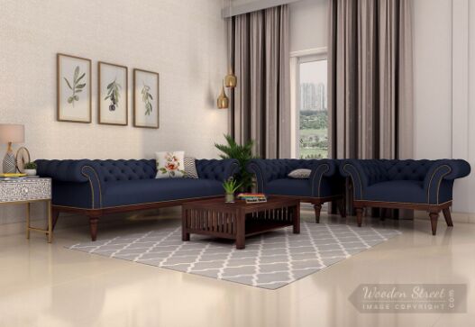 Cotton Fabric Sofa Set, Color : Indigo-Ink