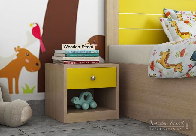 Engineered Wood Kids Bedside Table, Color : Marigold Yellow