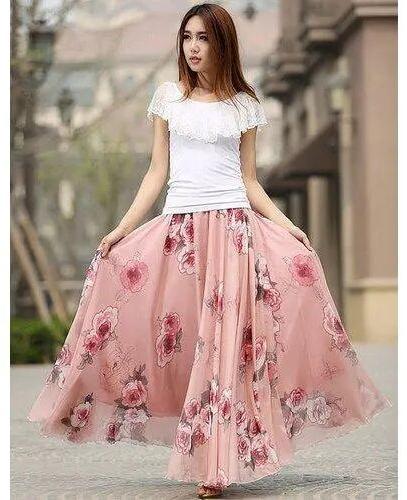 Teej Floral Printed Ladies Long Skirt, Occasion : Party Wear