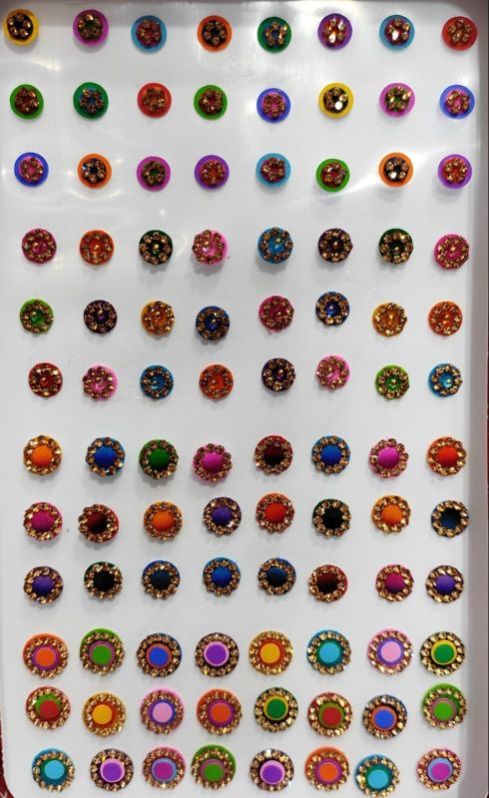 Stone Round Multicolor Resin Designer Fancy Bindi, for Parlour, Personal, Occasion : Party, Wedding