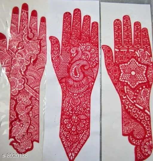 Red Hand Heena Stencil, for Mehandi Design, Feature : Fine Finish