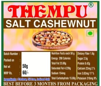 Salted Cashews, Packaging Size : 100g