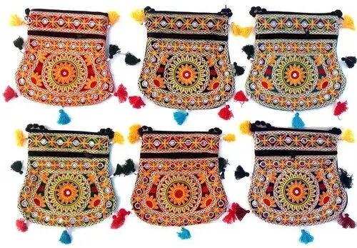 Cotton Embroidery Sling Bag, Color : Multi