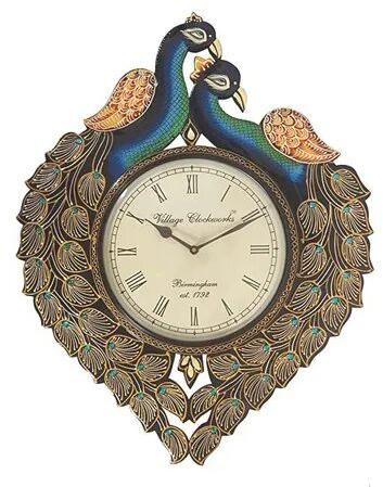 Peacock Wooden Wall Clock, for Home Decor, Color : Multicolor