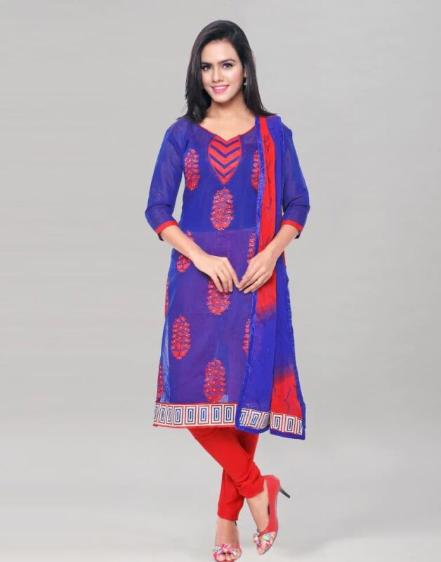 Chanderi Embroidered Unstitched Salwar Suit, Dupatta Length : 2.10 Mtr