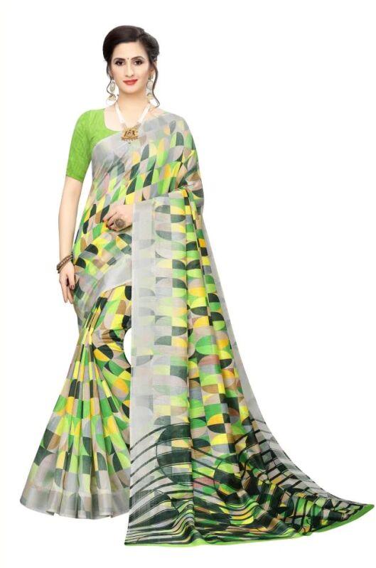 Chanderi Silk Saree, Color : Green