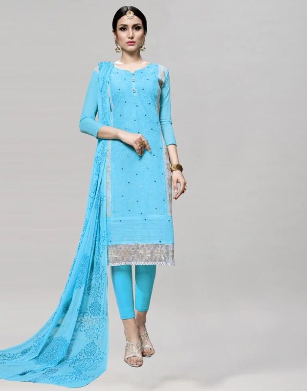 Cotton Satin Embroidered Unstitched Salwar Suit