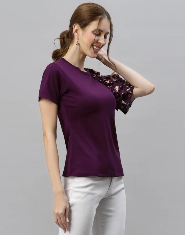 One Side Ruffled Sleeve Top