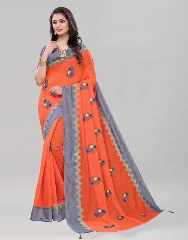 Poly Cotton Embroidered Saree