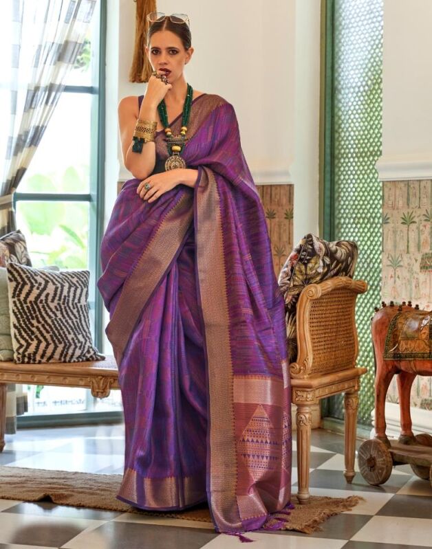 Purple Handloom Two Tone Organza Saree