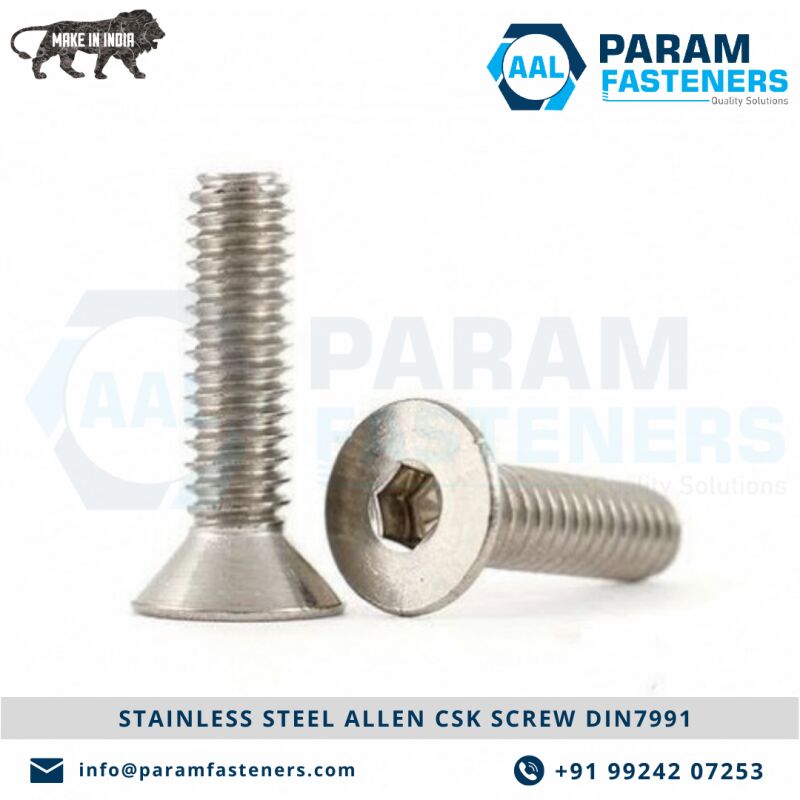 Silver Stainless Steel Allen Csk Screw, For Industrial, Personal, Size : Multisizes