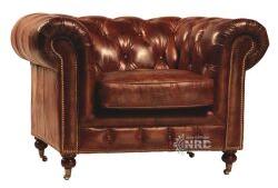 Curved Back Tufted Brown Leather Furniture
