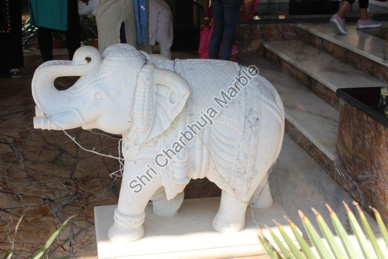 Carved Polished Marble Elephant, for Interior Decor, Office, Home, Gifting, Garden, Religious Purpose