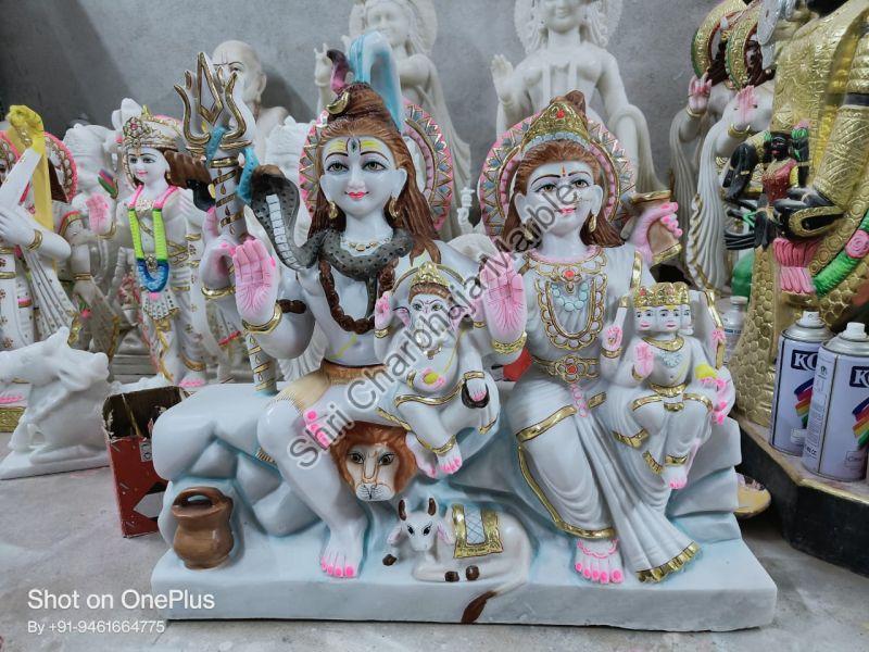Carved marble shiv parivar statue, for Worship, Temple, Interior Decor, Office, Home, Gifting, Garden