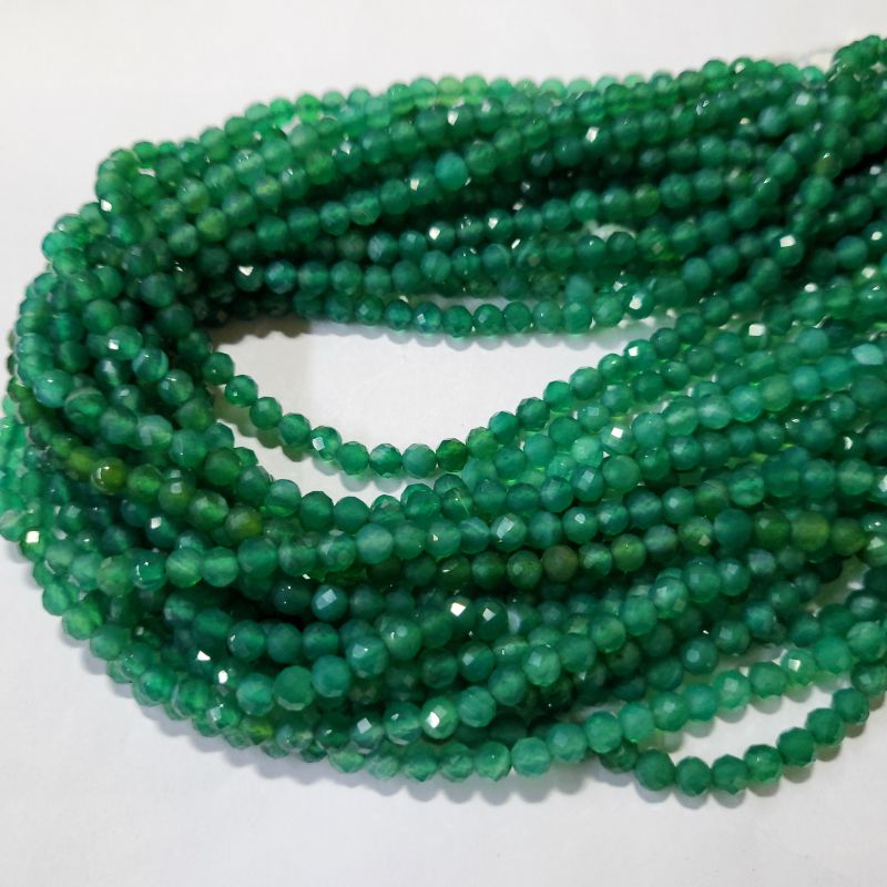 Green Onyx 3mm to 4mm Faceted round semi precious stone bead strands