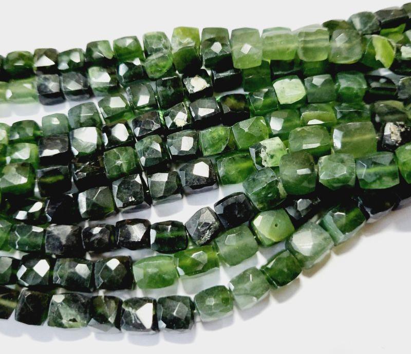 Green Serpentine Faceted Box Cube gemstone Beads