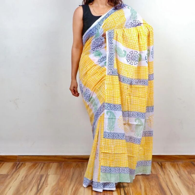 Cotton Hand Block Printed Saree