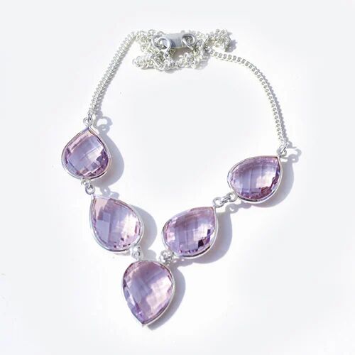 Purple silver Pink Amethyst Gemstone Necklace