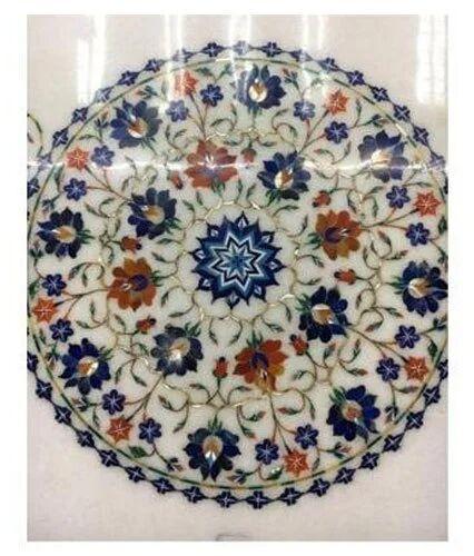 Round Marble Inlay Table Tops, Pattern : Printed