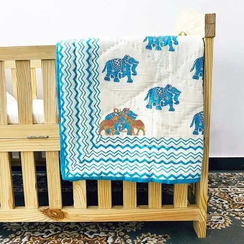 100% Cotton Printed Baby Quilt, Color : Blue