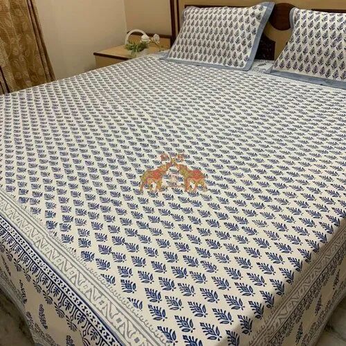 Hand block print cotton bed sheet, Size : 90X108 inch