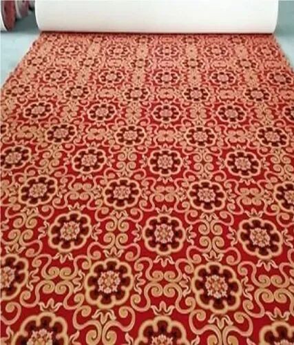 JDA Red Rectangular Polyester Paper Printed Carpet, for Home, Packaging Type : Roll