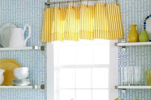 Stripe Short Curtain, Color : Yellow