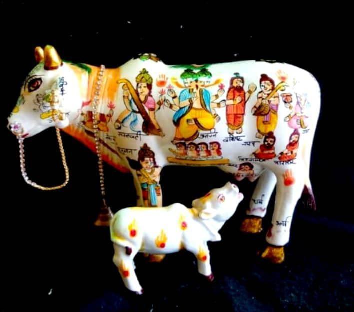 White 6 Inch Kamdhenu Cow Statue, for Home, Office Temple