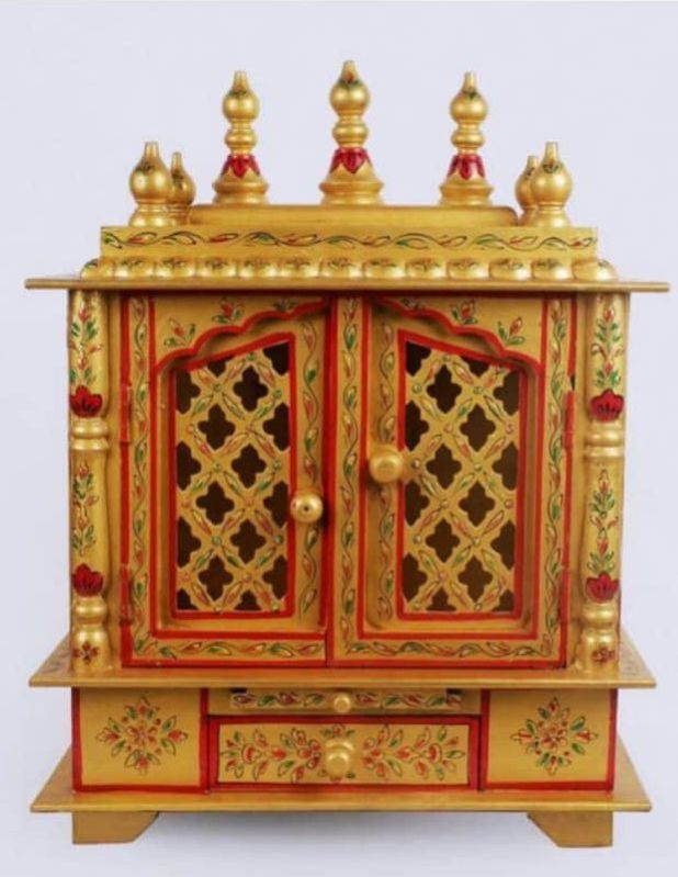 Polished Golden Wooden Temple, for House, Offices, Shops, Pattern : Printed