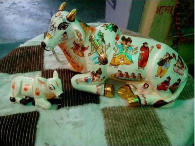 White Fiber Kamadhenu Cow Statue, for Temple, Shop, Office, Home, Size : Multisizes