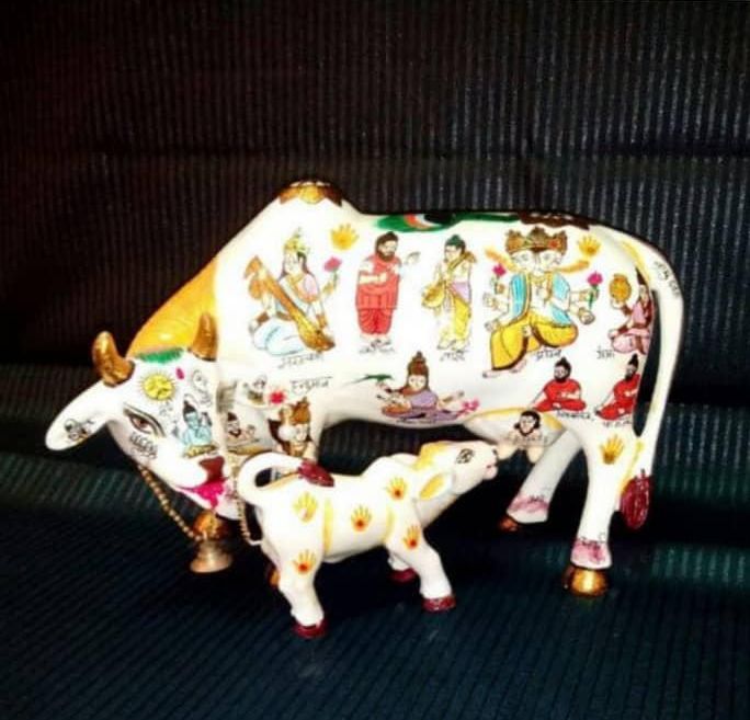Fiber White Kamdhenu Cow Statue, for Home, Office Temple
