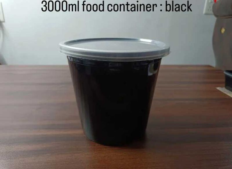 3000 ml Black Reusable Plastic Food Container