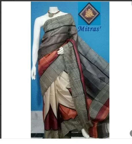 Mitras Block Printed Tussar Saree, Occasion : Party Wear