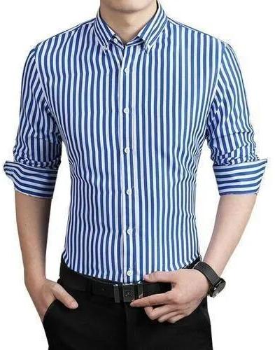 Collar neck Men Striped Cotton Shirts, Occasion : Casual Wear