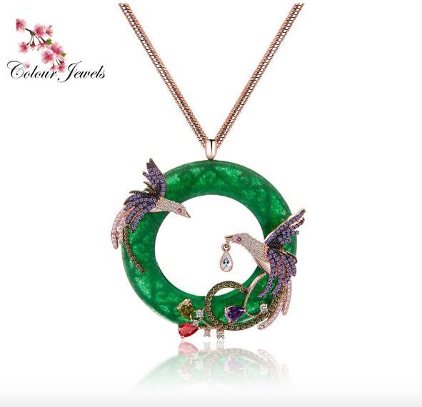 CZ Micro Paved Double Phenix Birds Animal Pendant